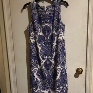 AGB Blue and White Halter Sheath Midi Dress